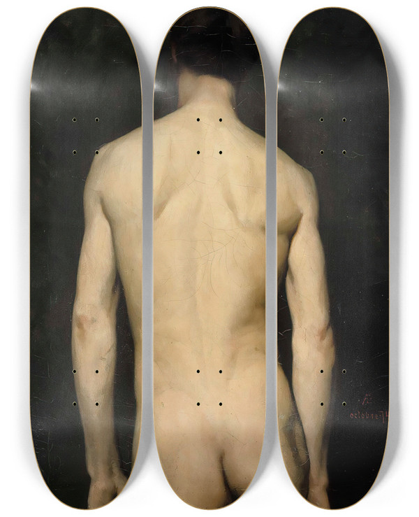 Triptych art skateboard deck of Albert Edelfelt Male Model Academy Study_1 by Albert Edelfelt (1854-1905)