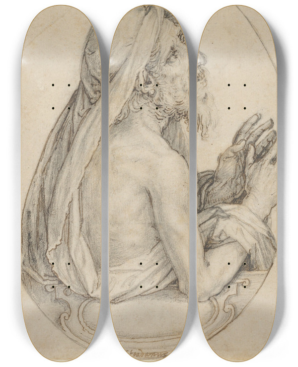 Triptych art skateboard deck of Jan Van Der Straet Lazarus by Jan van der Straet (1523-1605)