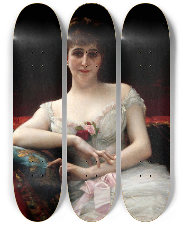 Triptych art skateboard deck of Alexandre Cabanel Portrait De Madame Edouard Herv by Alexandre Cabanel (1823-1889)