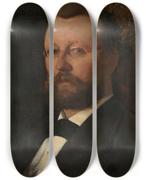 Triptych art skateboard deck of Eilif Peterssen Portrait Of The Painter Christian Meyer Ross by Eilif Peterssen (1852-1928)