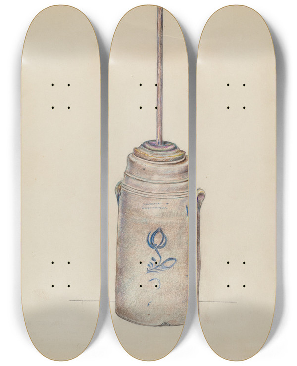 Triptych art skateboard deck of Mary Berner Churn by Mary Berner