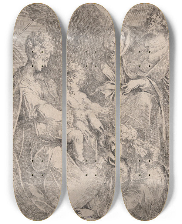 Triptych art skateboard deck of Jacques Bellange Virgin And Child Withsaints by Jacques Bellange (1575-1616)