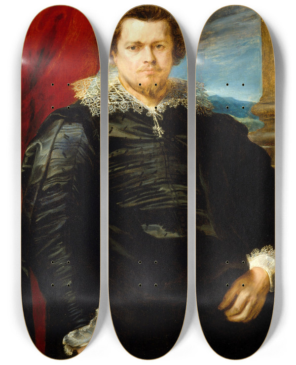 Triptych art skateboard deck of Anthony Van Dyck Portrait Of Jaspar De Charles Van Nieuwenhoven by Anthony Van Dyck (1599-1641)