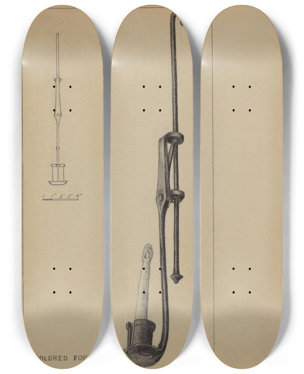 Triptych art skateboard deck of Mildred Ford Candle Pendant by Mildred Ford (20-)