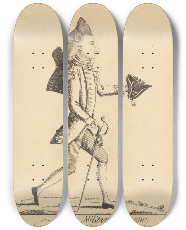 Triptych art skateboard deck of Mary Darly The Military by Mary Darly (1756-1779)