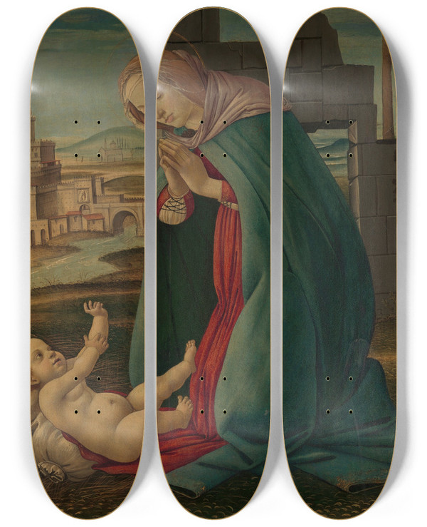 Triptych art skateboard deck of Follower Of Botticelli The Nativity by Follower Of Botticelli (1445-1510)