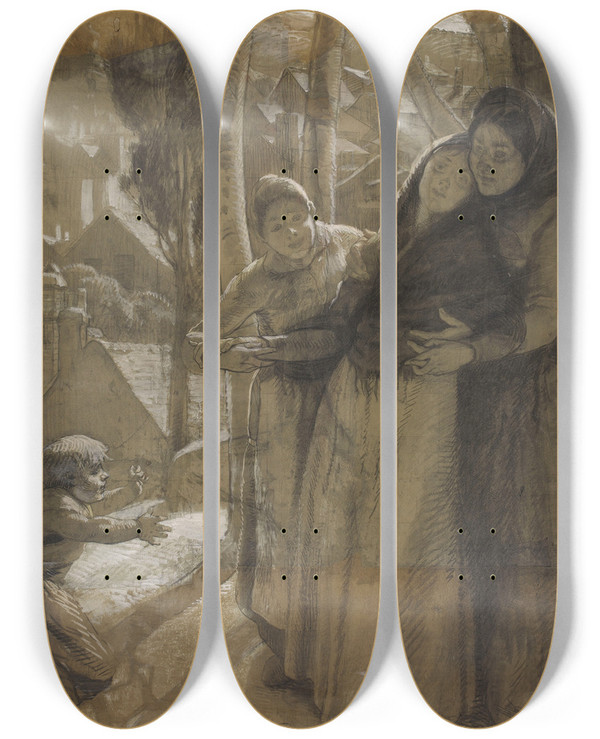 Triptych art skateboard deck of Albert Besnard La Convalescente by Albert Besnard (1849-1934)