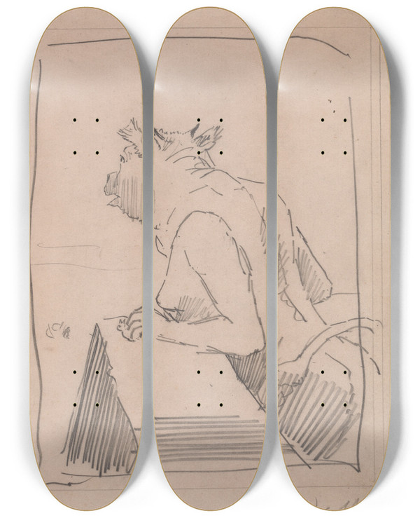 Triptych art skateboard deck of James Abbott Mcneill Whistler Minotaur by James Abbott Mcneill Whistler (1834-1903)
