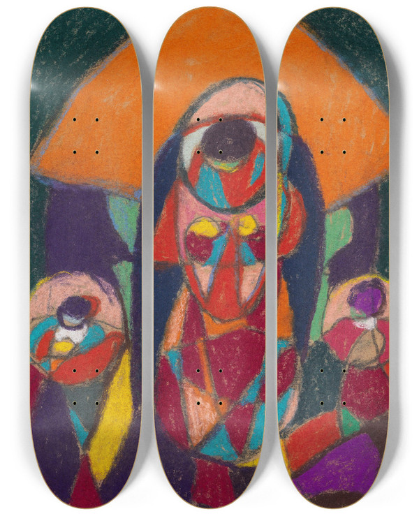 Triptych art skateboard deck of Adolf Hlzel Ohne Titel_5 by Adolf Holzel (1853-1934)