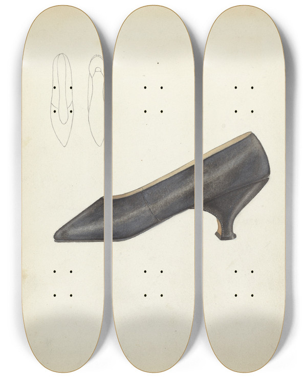 Triptych art skateboard deck of Mae Szilvasy Shoe by Mae Szilvasy