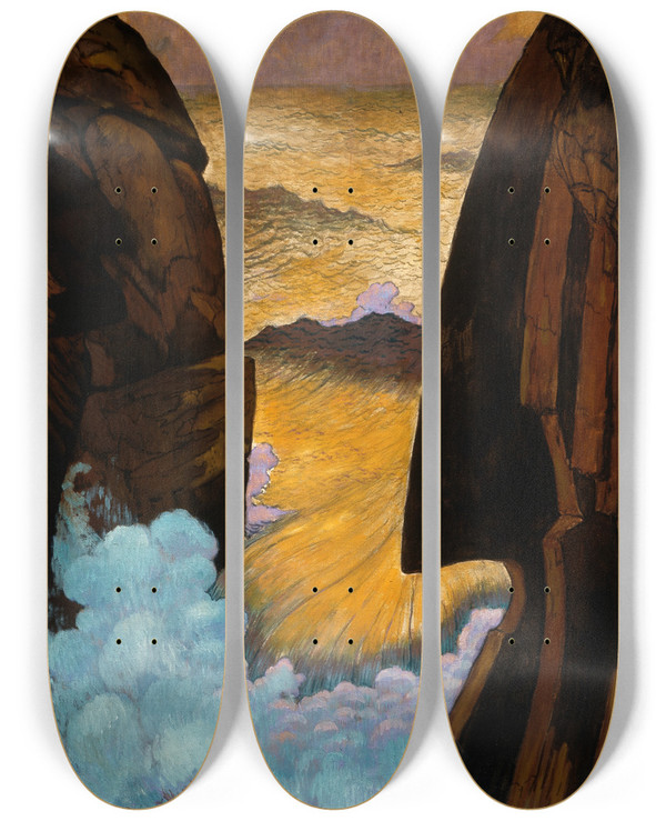 Triptych art skateboard deck of Georges Lacombe Vorhor The Green Wave by Georges Lacombe (1868-1916)