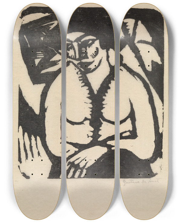 Triptych art skateboard deck of Gustave De Smet Seated Woman by Gustave De Smet (1877-1943)