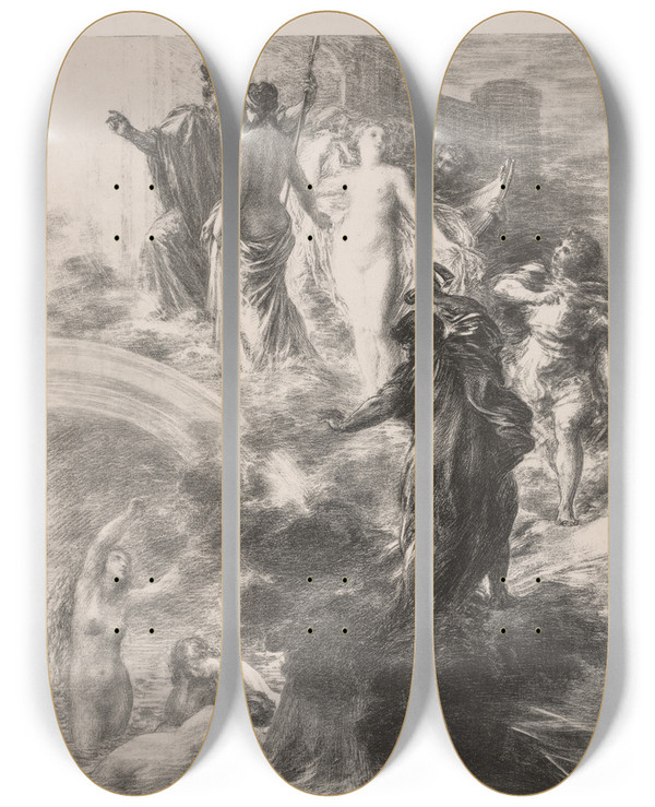 Triptych art skateboard deck of Henri Fantinlatour Finale Of The Rhinegold by Henri Fantin-Latour (1836-1904)