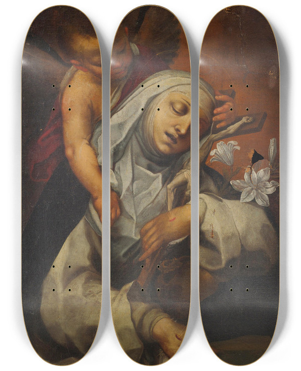 Triptych art skateboard deck of Francesco Vanni St Catherine Of Siena by Francesco Vanni (1563-1610)