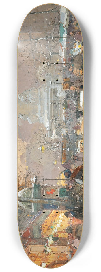 Eugne Galien-Laloue - Paris, Place de la Rpublique in the rain, 8.25 inch art skate deck