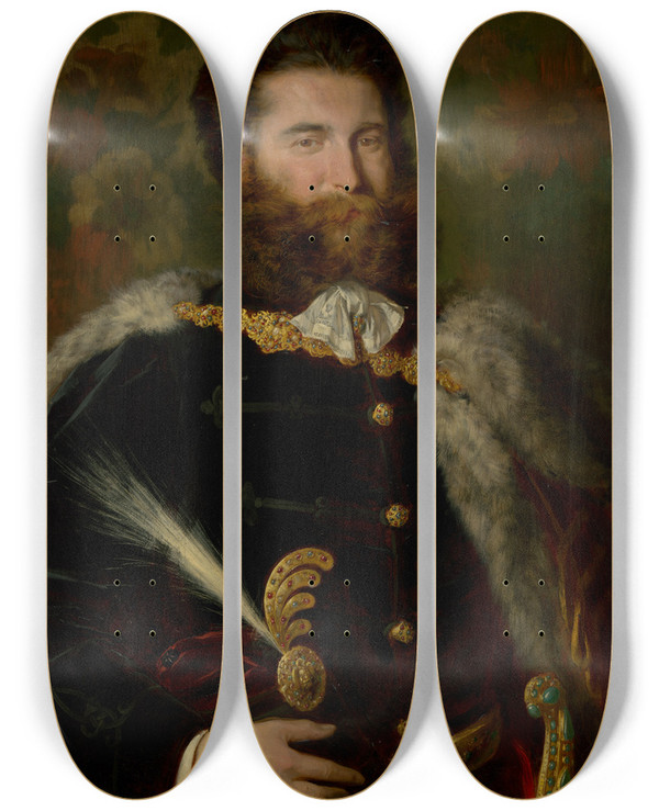 Triptych art skateboard deck of Gyula Benczr Portrait Of Albert Ujhzy by Gyula Benczur (1844-1920)