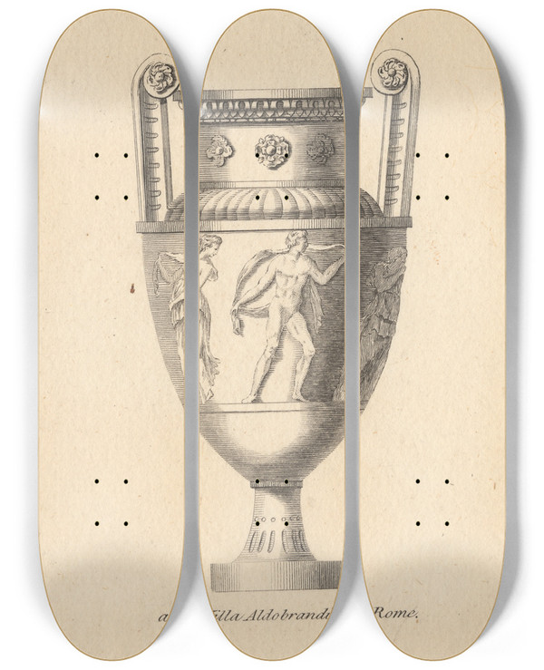 Triptych art skateboard deck of Placido Columbani At The Villa Aldobrandini At Romeat The Villa Aldobrandini At Rome by Placido Columbani (1744-1801)