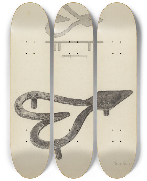 Triptych art skateboard deck of Neva Coffey Flat Iron Holder_2 by Neva Coffey