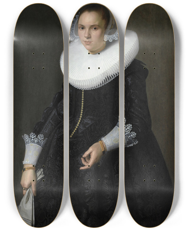 Triptych art skateboard deck of Nicolaes Eliasz Pickenoy Portrait Of A Lady_4 by Nicolaes Eliasz Pickenoy (1588-1654)