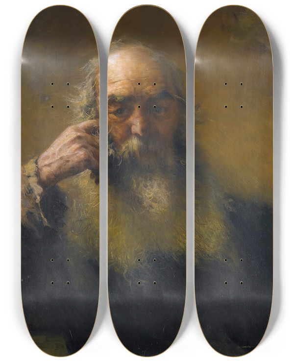 Triptych art skateboard deck of Grigory Grigorievich Myasoedov Portrait Of A Man by Grigory Grigorievich Myasoedov (1834-1911)