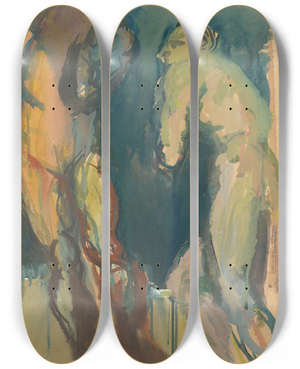 Triptych art skateboard deck of Jn Novk Twosome by Jan Novak (1921-1944)