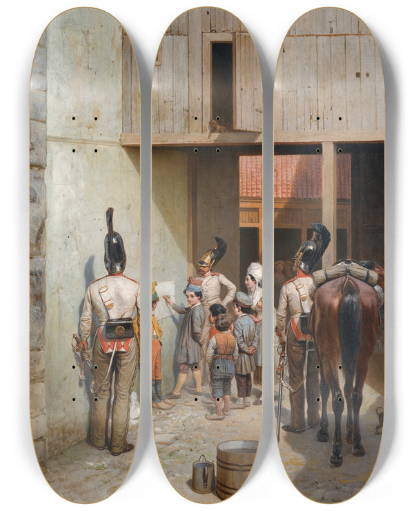Triptych art skateboard deck of Bogdan Pavlovich Villevalde Asking For Directions by Bogdan Pavlovich Villevalde (1818-1903)
