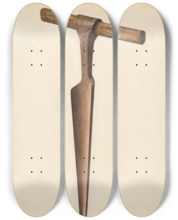 Triptych art skateboard deck of Herman O Stroh Auger by Herman O Stroh