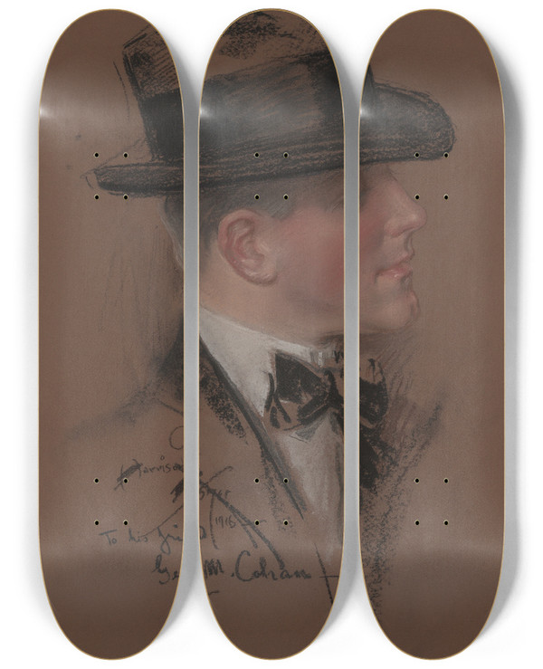Triptych art skateboard deck of Harrison Fisher George Michael Cohan by Harrison Fisher (1877-1934)