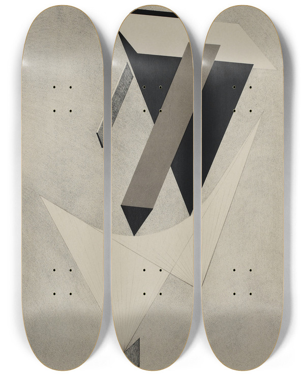 Triptych art skateboard deck of El Lissitzky Kestnermappe Proun Rob Levnis And Chapman Gmbh Hannover 4 by El Lissitzky (1890-1941)