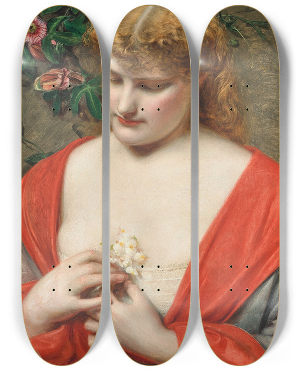 Triptych art skateboard deck of Frederick Sandys Passion Flowers by Frederick Sandys (1829-1904)