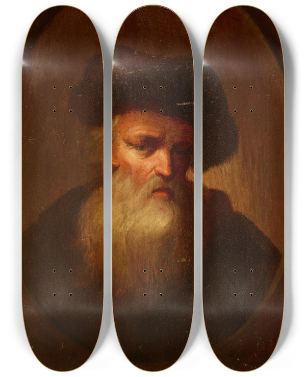 Triptych art skateboard deck of Christian Wilhelm Ernst Dietrich Portrait Of An Old Man_1 by Christian Wilhelm Ernst Dietrich (1712-1774)