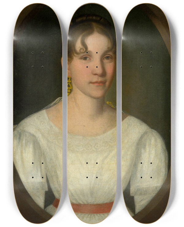 Triptych art skateboard deck of Jozef Czauczik Portrait Of A Young Woman In White Mrs Zgolay by Jozef Czauczik (1781-1857)