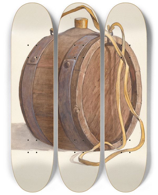 Triptych art skateboard deck of Dana Bartlett Water Barrel Or Runlet by Dana Bartlett