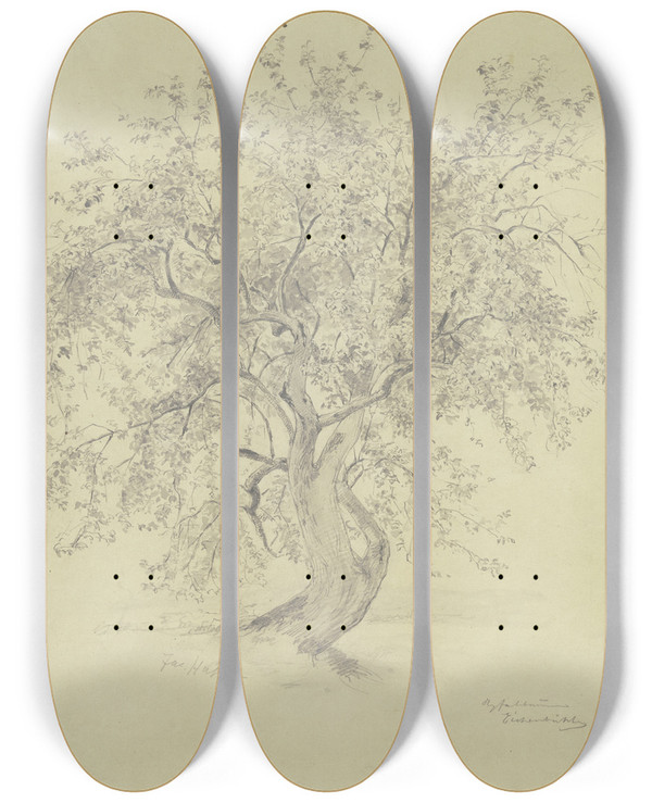 Triptych art skateboard deck of Jacob Happ Apple Tree At The Eichenbhl by Jacob Happ (1861-1936)