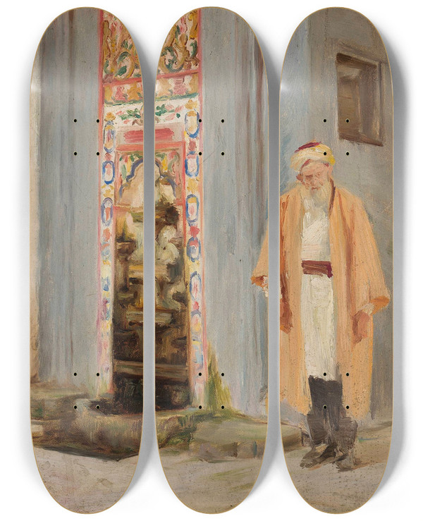 Triptych art skateboard deck of Jan Cigliski Local Man By The Fountain In Bakhchisaray From The Journey To Crimea by Jan Ciaglinski (1858-1913)