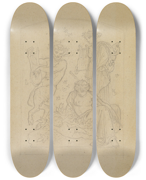 Triptych art skateboard deck of Moritz Von Schwind Pindar by Moritz Von Schwind (1804-1871)