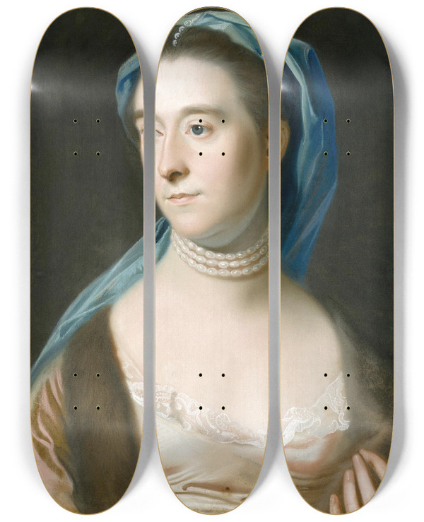 Triptych art skateboard deck of John Singleton Copley Portrait Of Mrs Joseph Henshaw by John Singleton Copley (1738-1815)