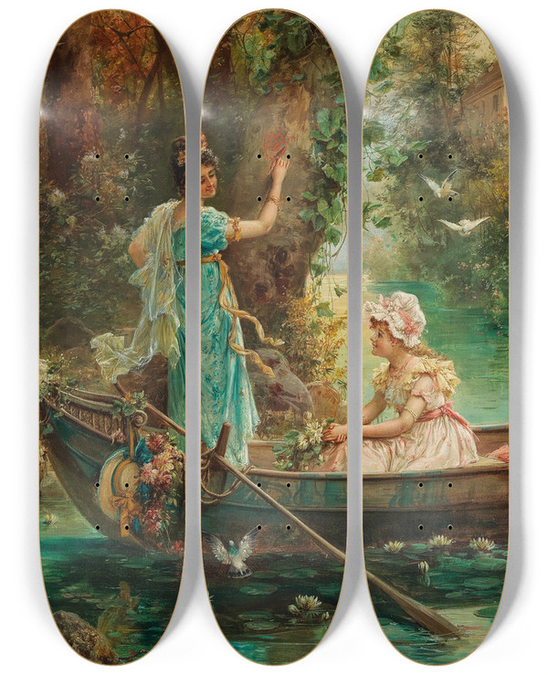 Triptych art skateboard deck of Hans Zatzka The Love Message_1 by Hans Zatzka (1859-1945)