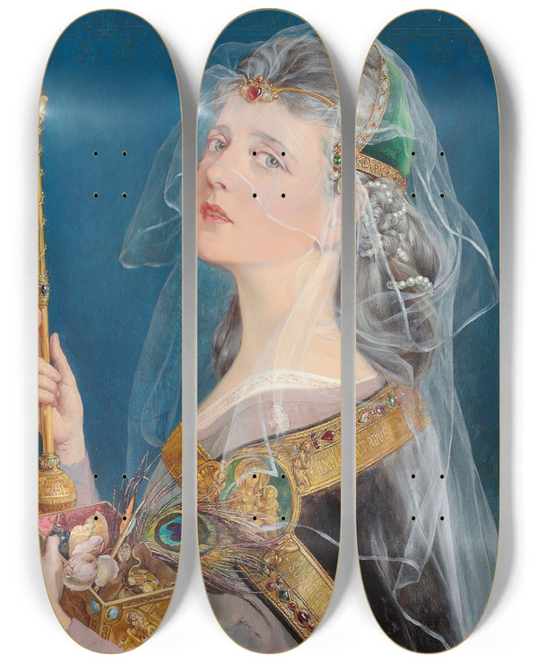 Triptych art skateboard deck of Talbot Hughes Care by Talbot Hughes (1869-1942)
