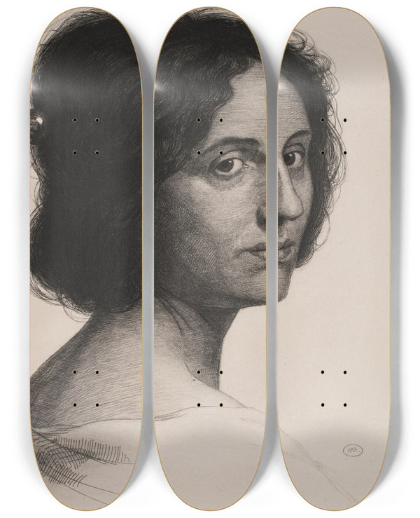 Triptych art skateboard deck of Axel Hou Kvindehoved Italienerinde by Axel Hou (1860-1948)