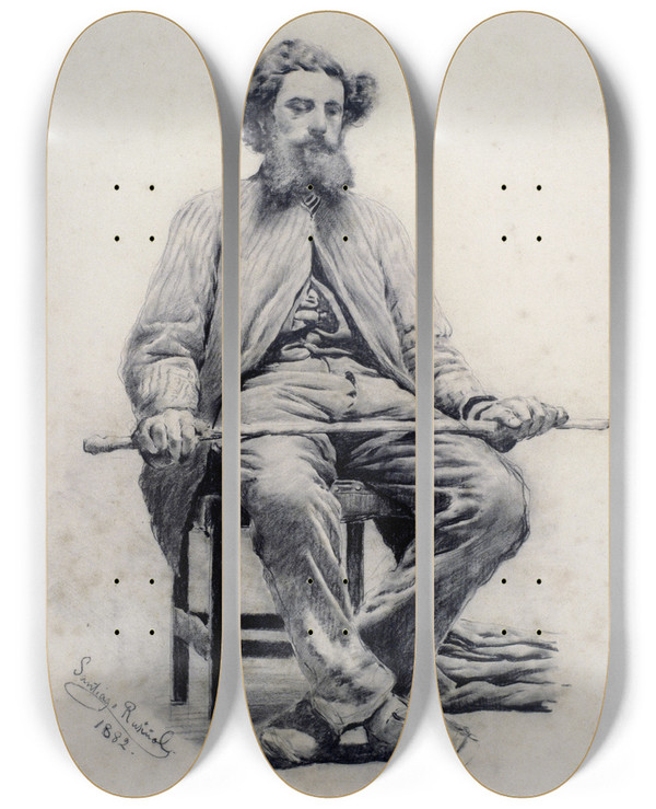 Triptych art skateboard deck of Santiago Rusiol Seated Man by Santiago Rusinol (1861-1931)