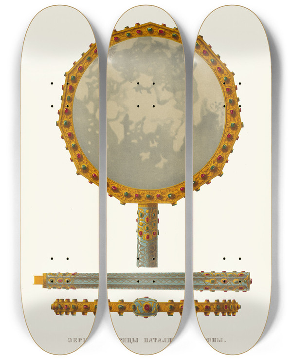 Triptych art skateboard deck of Fedor Grigoryevich Solntsev Zerkalo Tsaritsy Natalii Kirilovny by Fedor Grigoryevich Solntsev (1801-1892)