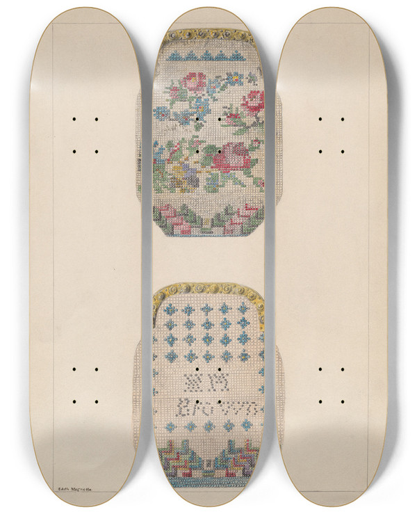 Triptych art skateboard deck of Edith Magnette Purse by Edith Magnette (20-)