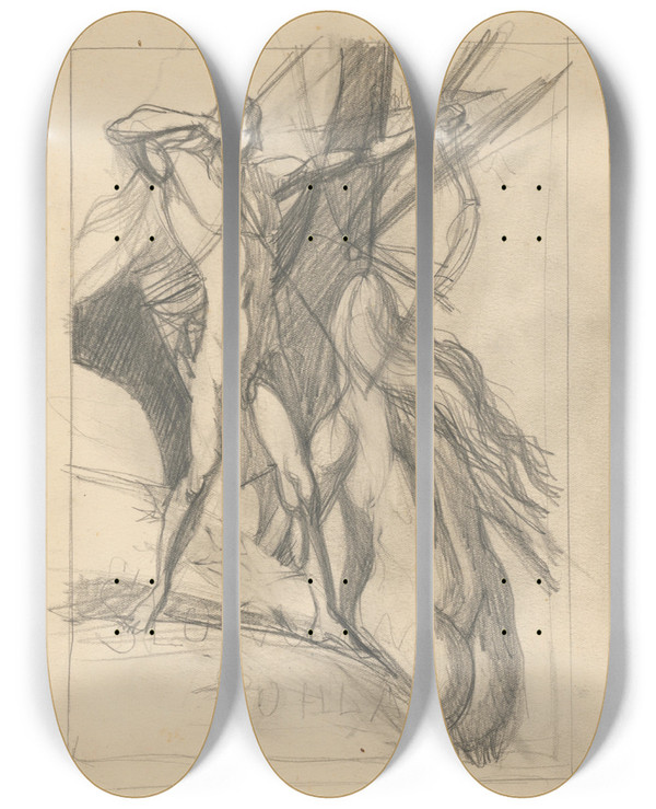 Triptych art skateboard deck of Jn Novk Nvrh Oblky Slovensk Pohady by Jan Novak (1921-1944)