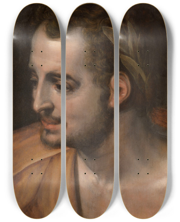 Triptych art skateboard deck of Frans Floris A Roman Emperor by Frans Floris (1519-1570)