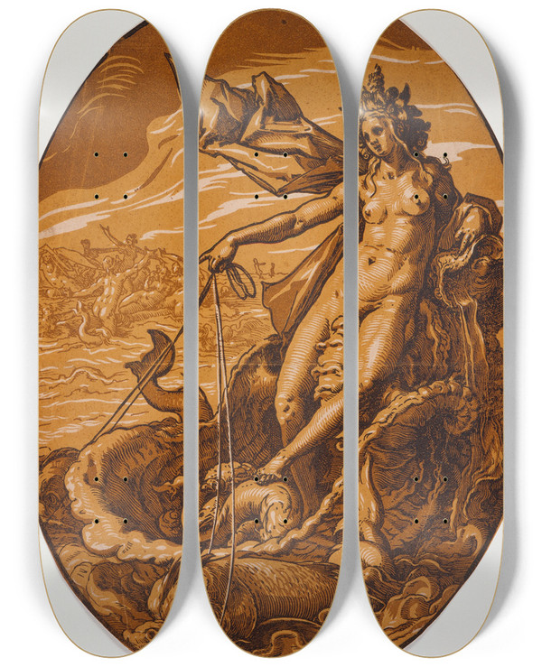 Triptych art skateboard deck of Hendrick Goltzius Amphitrite by Hendrick Goltzius (1558-1617)