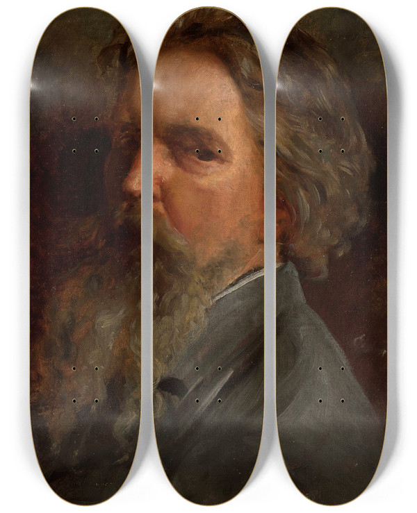 Triptych art skateboard deck of Wojciech Gerson Selfportrait_2 by Wojciech Gerson (1831-1901)