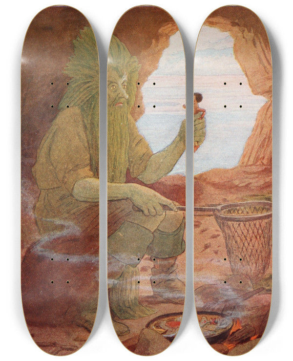 Triptych art skateboard deck of Maria Louise Kirk What Species Of Fish Is This by Maria Louise Kirk (1860-1938)