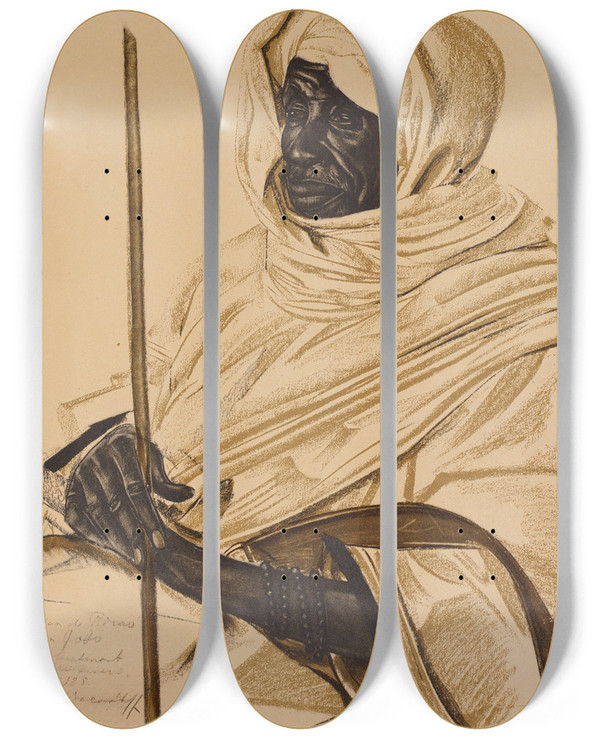 Triptych art skateboard deck of Alexandre Jacovleff Aim Gabo Sultan De Birao by Alexandre Jacovleff (1887-1938)
