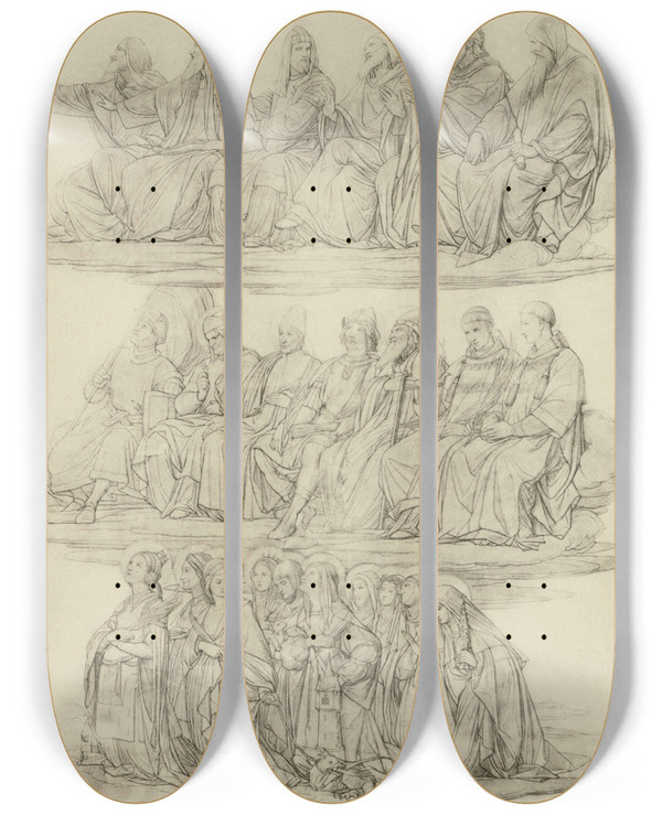 Triptych art skateboard deck of Eduard Von Steinle Entwurf Zu Einem Altar Rechter Flgel by Eduard Von Steinle (1810-1886)